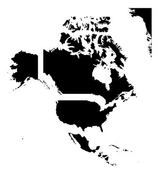 North America map vector disjoint exploded puzzle stark void black solid filled standard mercator projection regional geography cartography boundaries modern graphic design isolated template eps A4