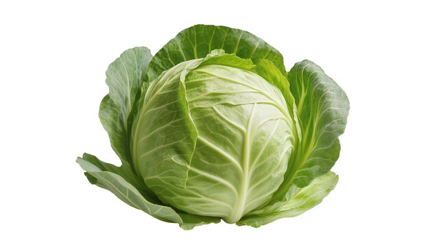 Fresh green cabbage with crisp leaves, isolated on transparent background