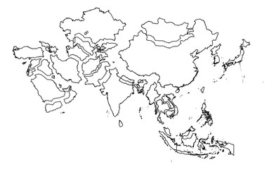 Fototapeta premium Asia map vector disjoint exploded puzzle blueprint wireframe outline only un filled standard mercator projection regional geography cartography boundaries modern graphic design isolated template eps