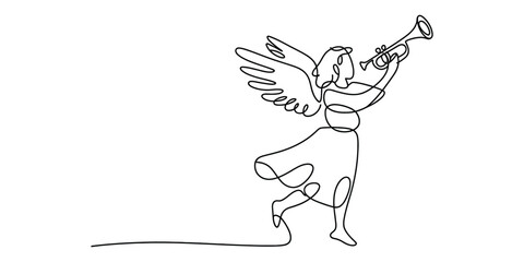 Continuous Line Drawing of an Angel Playing Trumpet © Bilas