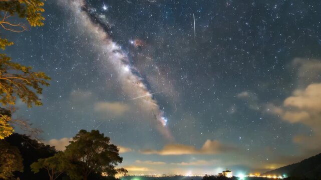 Meteor showers streak across the starry sky