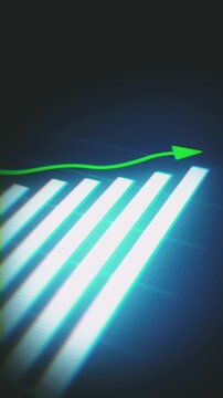 Business Success Growth Stats Vertical Background
3d vertical business infographics with rising arrow and bar stats appearing, symbolizing growth and success, with glitch and noise digital effects