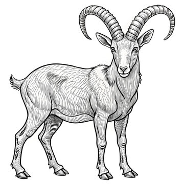 nubian ibex animal isolated coloring page for kids