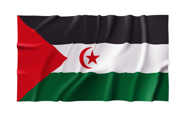 Obraz premium Realistic Western Sahara country flag isolated on a transparent background. Silk atlas detailed fabric flag. Vector PNG
