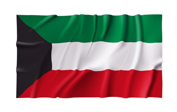 Realistic Kuwait country flag isolated on a transparent background. Silk atlas detailed fabric flag. Vector PNG