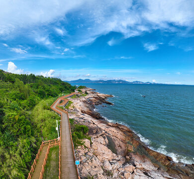 Aerial photography of Wutou Mountain Greenway on Xiayong Gold Coast in Daya Bay, Huizhou City