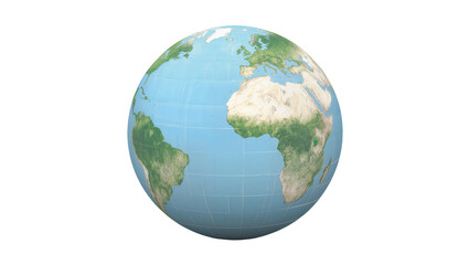 Fototapeta premium Realistic 3D globe showing continents and oceans, isolated on transparent background