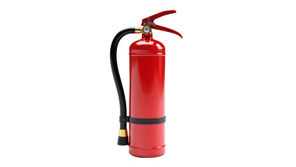 Red fire extinguisher with black hose and handle, isolated on transparent background © Elena