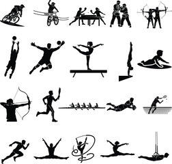 Obraz premium Set of black silhouettes of olympic sports and athletes
