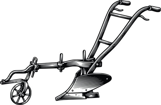 Hand Drawn Vintage Plow Cultivator Farming Tool Engraving Style Vector