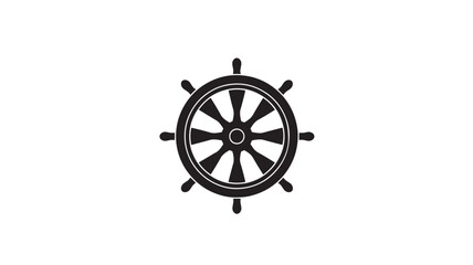 Ship wheel icon with spokes and a central hub, rendered as a clean black silhouette on a white background, symbolizing nautical navigation. © RASHIDAPARVIN