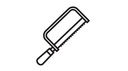 Fototapeta premium Hacksaw with a black handle and sharp serrated blade, depicted as a simple line art icon against a white background.