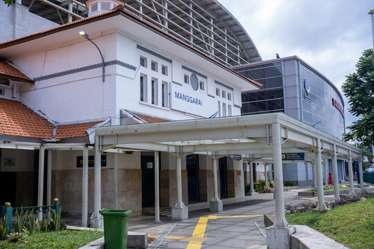 Jakarta, Indonesia - March 24, 2026: Manggarai Railway Station facade in Jakarta, Indonesia, showing colonial-era architecture in daylight.