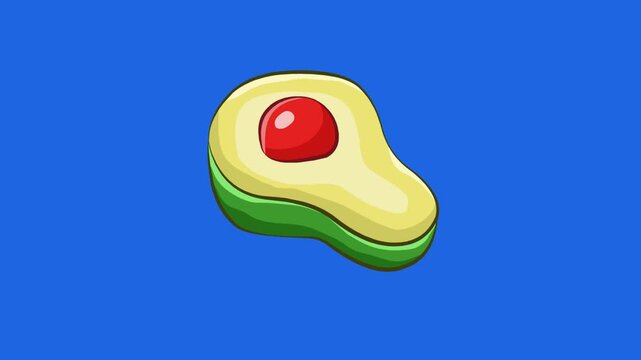 Animated video of a cut avocado moving On a blue background, food, art, 2D.