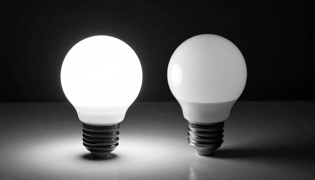 Lit and unlit light bulbs on black