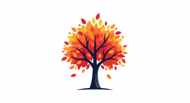 Stylized autumn tree with vibrant red, orange, and yellow leaves