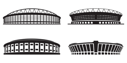 Stadium silhouette icon collection with various arena and sports venue designs © MSTROUJATOUS