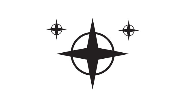 Four-pointed star compass symbols with a central large and two smaller icons on a white background. featuring symbol, icon, navigation with direction