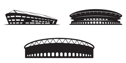 Stadium silhouette icon collection with various arena and sports venue designs © MSTROUJATOUS