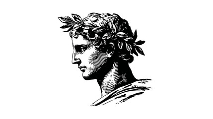 Profile portrait with laurel wreath isolated on white background © Mangku