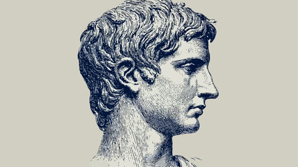 Profile portrait of a sculpted bust in classical style on a neutral background © Mangku