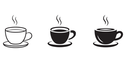 Obraz premium Coffee cup silhouette and outline icon set with steaming beverage cups
