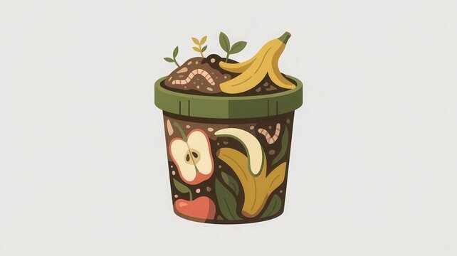 A cartoon image of a worm composter with bananas on top
