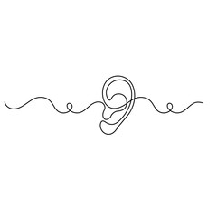 Obraz premium Continuous line drawing of a human ear with sound wave 