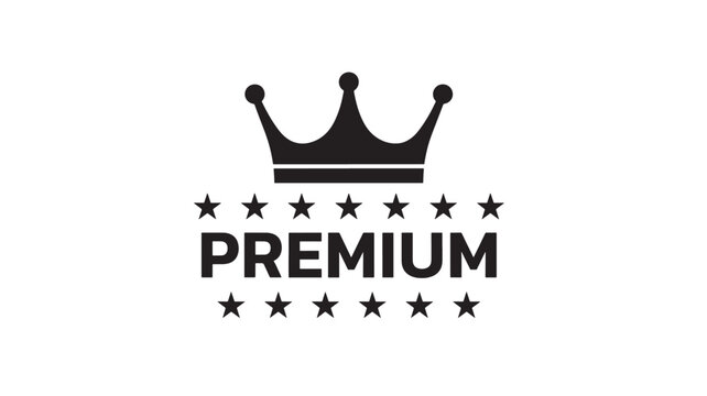 Crown icon with stars and "Premium" text, symbolizing quality and exclusive status in black and white.