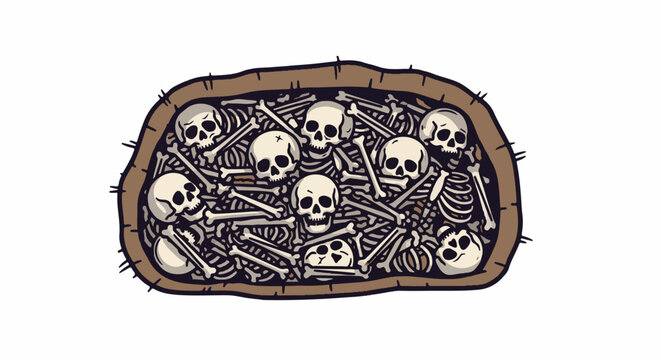 Overfilled crate of skulls and bones, a macabre illustration