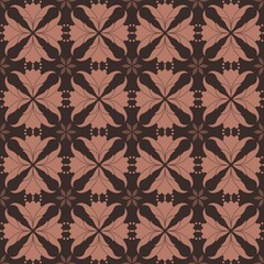 Fototapeta premium Seamless dark floral medallion pattern with stylized terracotta motifs on deep brown background
