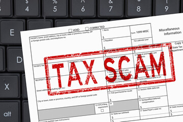 Tax scam warning on 1099 tax form document
