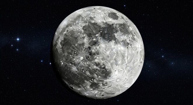 Expansive view of the full moon its surface a detailed map against a starry sky
