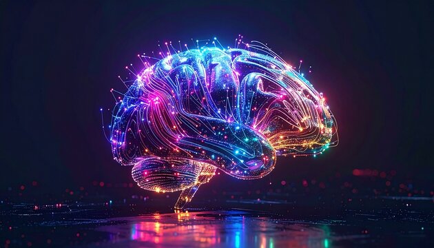 The human brain is made of glowing fiber optic cables that emit pulses of colorful light