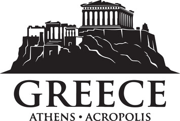 Obraz premium Black silhouette of the Acropolis of Athens, iconic Greek landmark and travel destination.