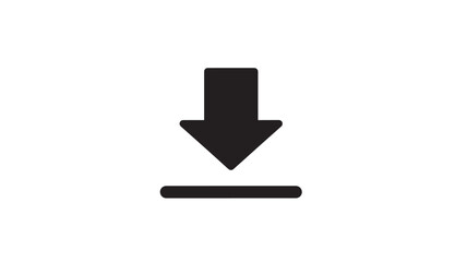 Fototapeta premium Arrow down icon with a horizontal line below, symbolizing download and data transfer on a white background.