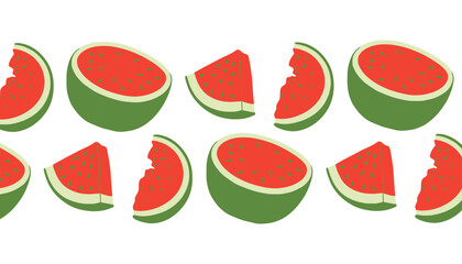 Naklejka premium Watermelon slices illustration with green rind and red pulp