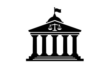 Fototapeta premium Courthouse icon with scales of justice on white background