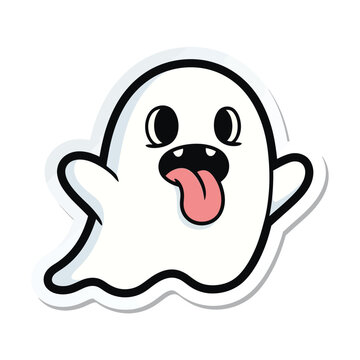 A simple and cute cartoon ghost character with tongue out. sticker