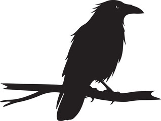 Naklejka premium Black silhouette of a bird on a branch white background