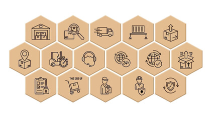Naklejka premium A collection of cardboard logistics icons on a white background
