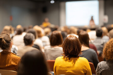 Obraz premium Group of people attending lecture or seminar, education and professional training concept.