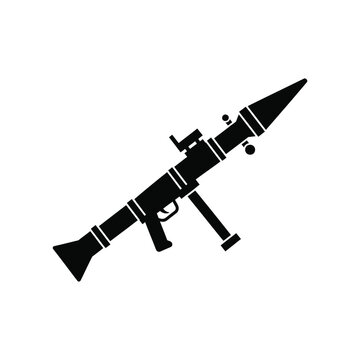 Black silhouette of a rocket propelled grenade launcher isolated on a white background for military defense and tactical combat concepts