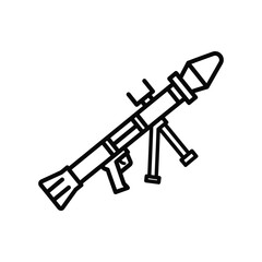 Fototapeta premium Minimalist black line icon of a rocket propelled grenade launcher or anti-tank weapon isolated on white background for military defense and tactical gaming concepts.