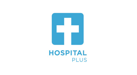 Obraz premium Blue square with white medical cross icon, representing healthcare, hospital, clinic, first aid, and medical services concept.
