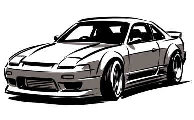Fototapeta premium Turbo Drift Machine. Sport car graphic print for t-shirt, poster, sticker, background. Street racing culture. Custom build performance car.