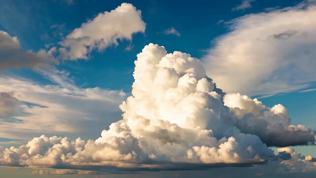 Blue sky, white clouds, large cumulus clouds, magnificent cloud landscape