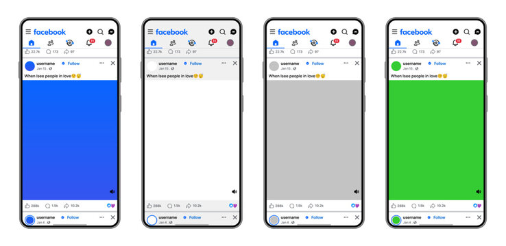 Facebook mobile post feed UI mockup template. Facebook social networking interface design for community posts and content sharing application.