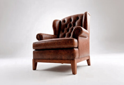 Luxurious Leather Wing Chair Perspective View