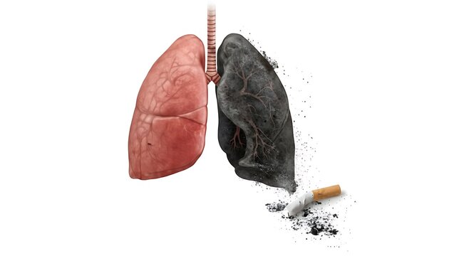 Healthy versus diseased lungs, illustrating the devastating effects of smoking